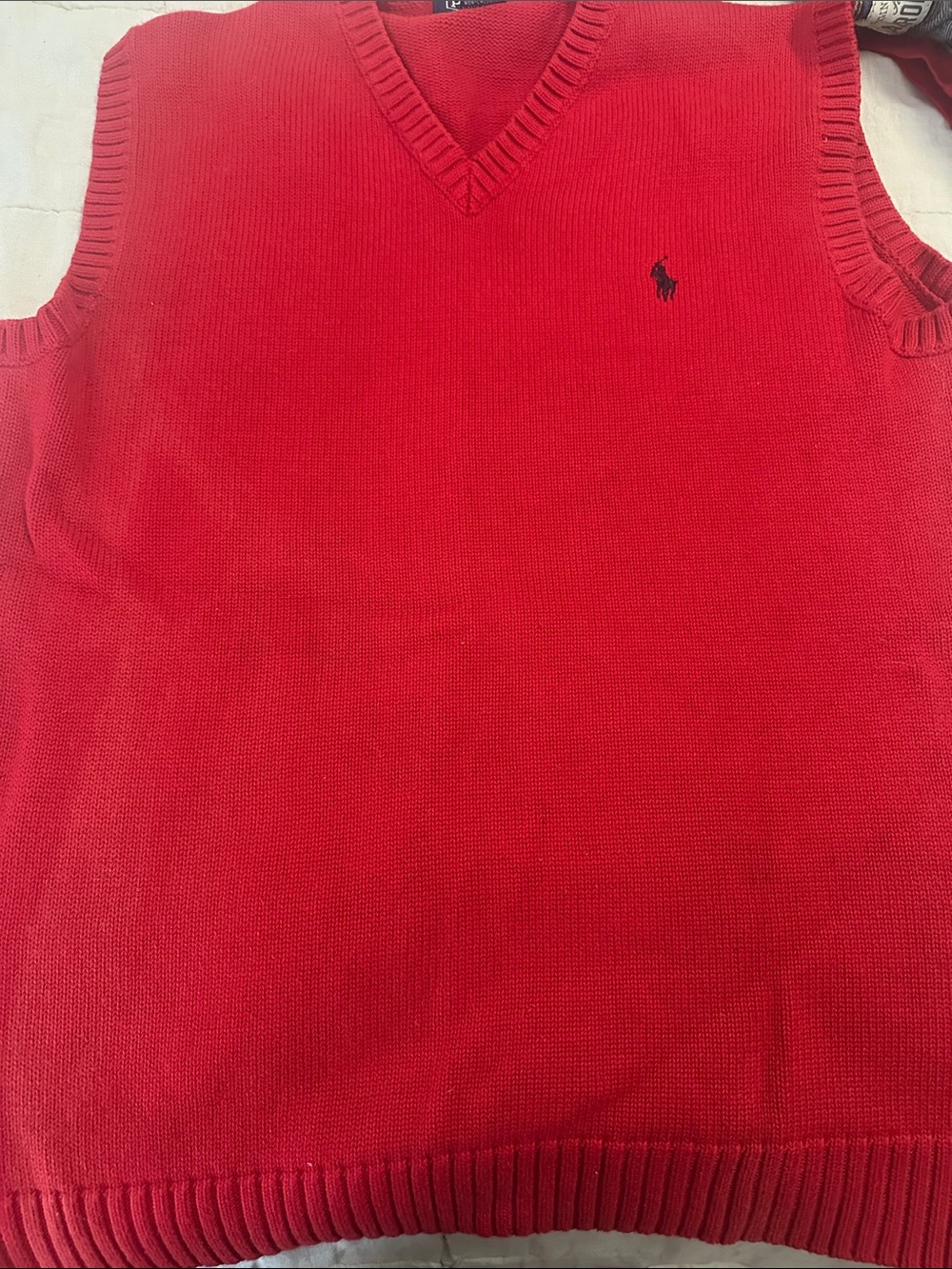 Boys Polo by Ralph Lauren Red V-Neck Sweater Vest with Navy Pony
